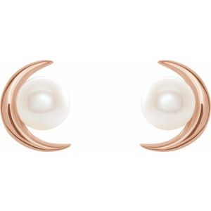 Pearl Crescent Moon Earrings  